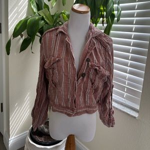 XS Free People One , Stripped Button Down Jacket